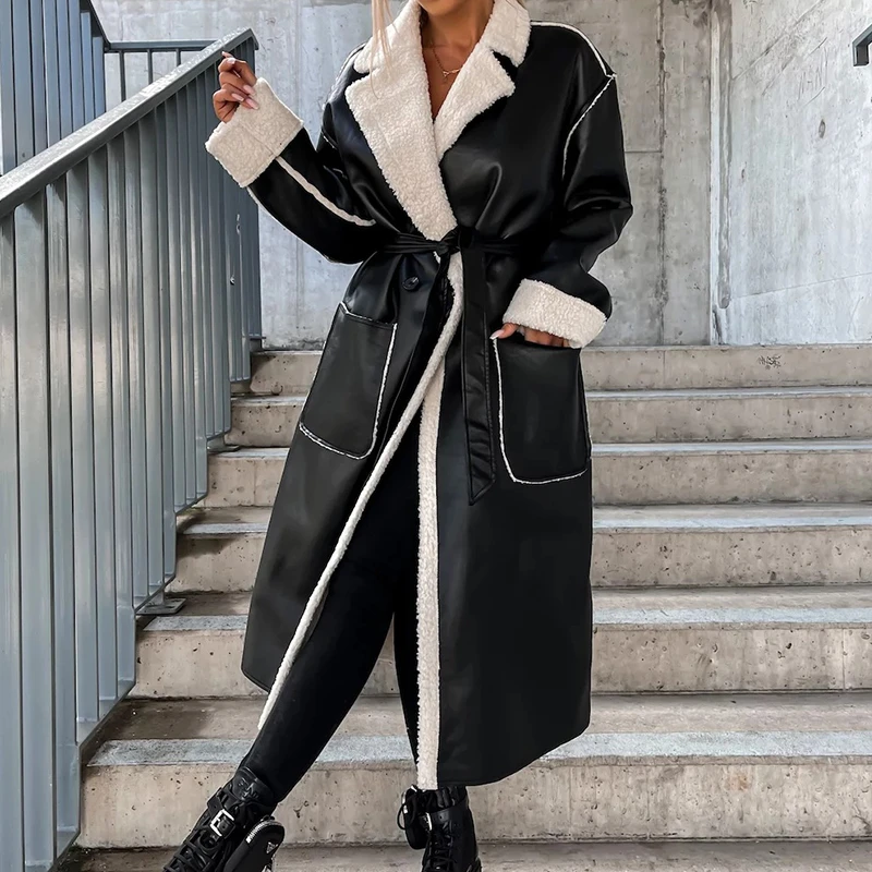 Women Warm Lambswool Pocket Cotton Jackets New Autumn Casual Leather