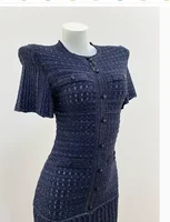26 Spring New Heavy Industry Hot Drilled Hollow Sparkling Bubble Sleeve Multi Pocket Slimming Round Neck Dress