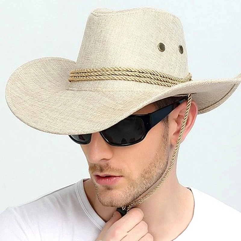 Western Cowboy Hat Retro Sheriff Cap Sunscreen With Wind Rope Hat Men And Women Horseback Riding Tourism Fishing Sunshade Cap 5