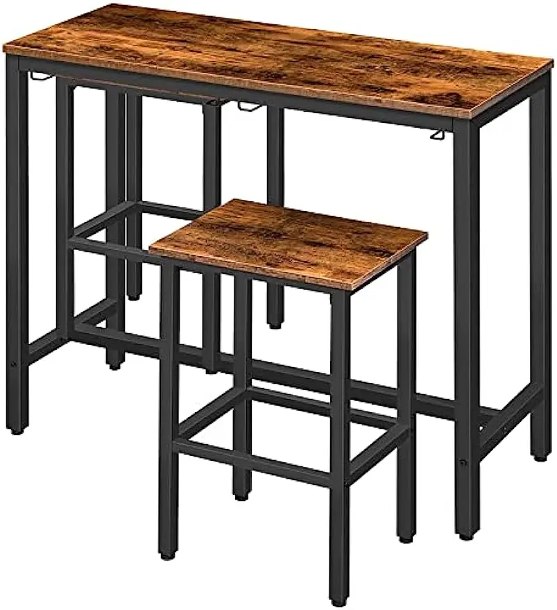 

Bar Table with 2 Bar Stools, 3 Piece Dining Table Set for Kitchen, Living Room, Saving Space, Sturdy Metal Frame