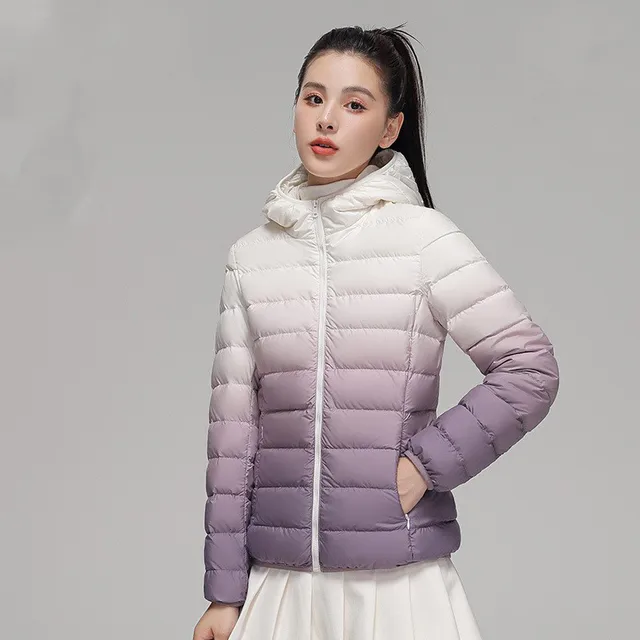 2022 Gradient Color White Duck Down Hooded Coat