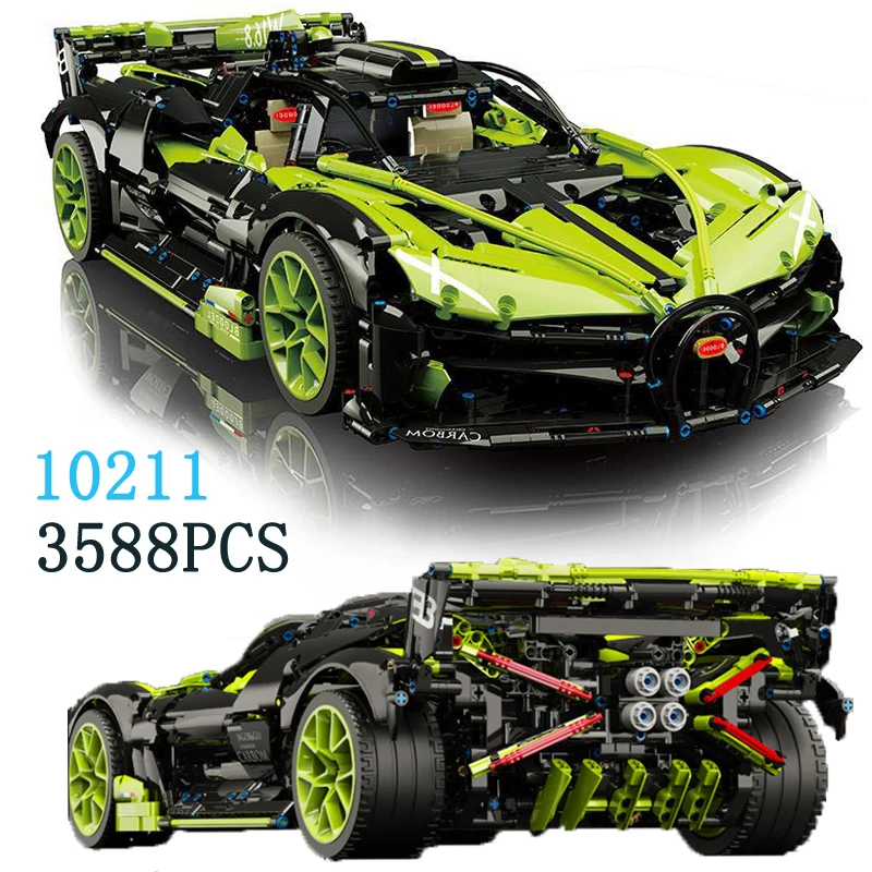 High-Tech MOC Green Super Sport Bolide Car Model 10211 Building Blocks Bricks Toys 42083 3388 For Kids Birthday Gifts