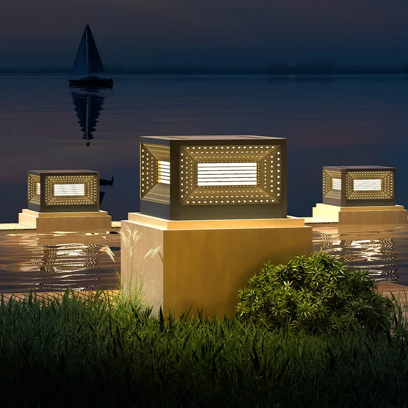 Outdoor Courtyard LED Lawn Lamp Waterproof IP65 Garden Square Solar Street Light For Pillar Chapiter Fence Door Post Decoration