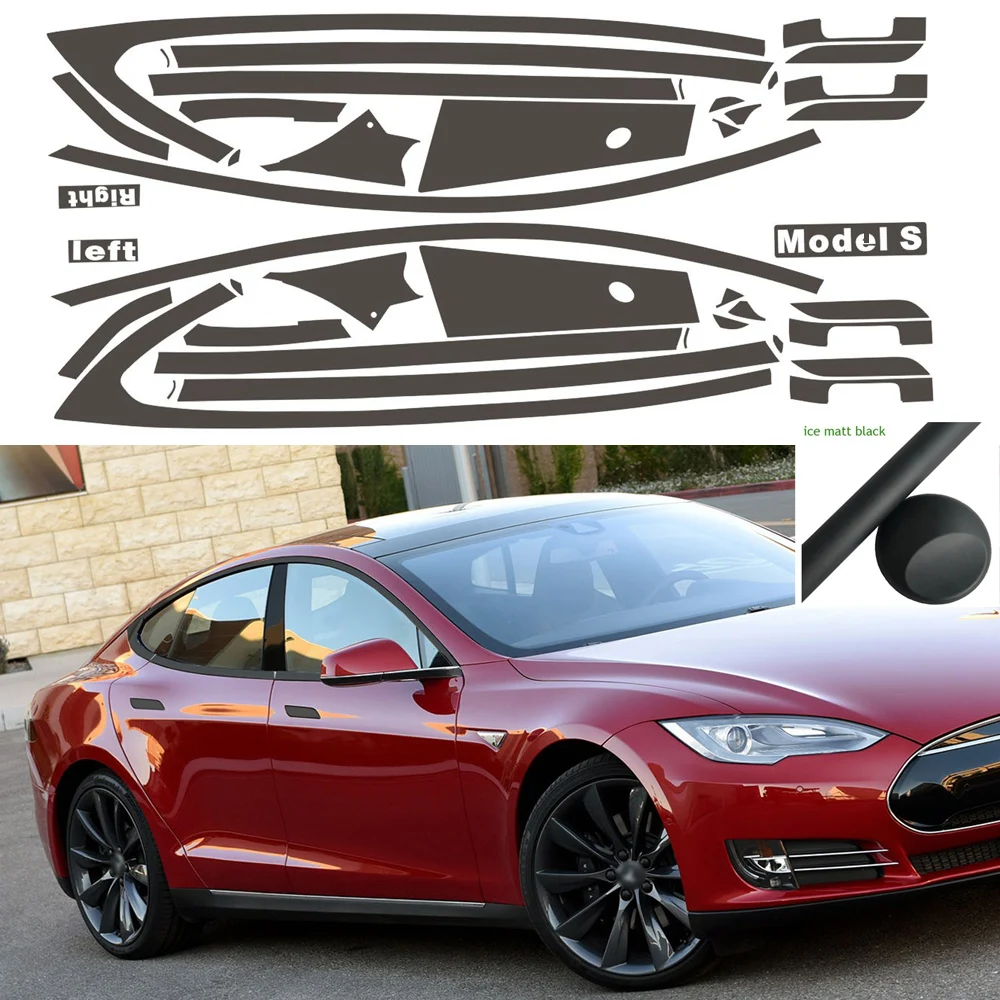 Chrome Sil Blackout Overlay für Tesla Model S 2012–2020, Fensterverkleidung, mattschwarzer Aufkleber