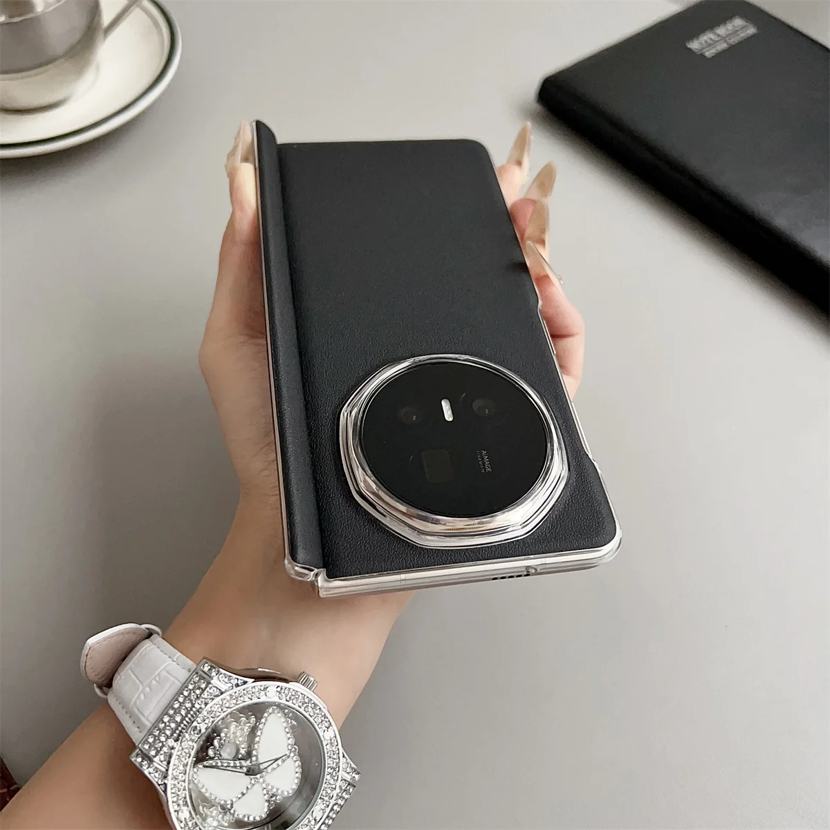 Clear Bumper Case with PU Leather Hinge Protection Cover