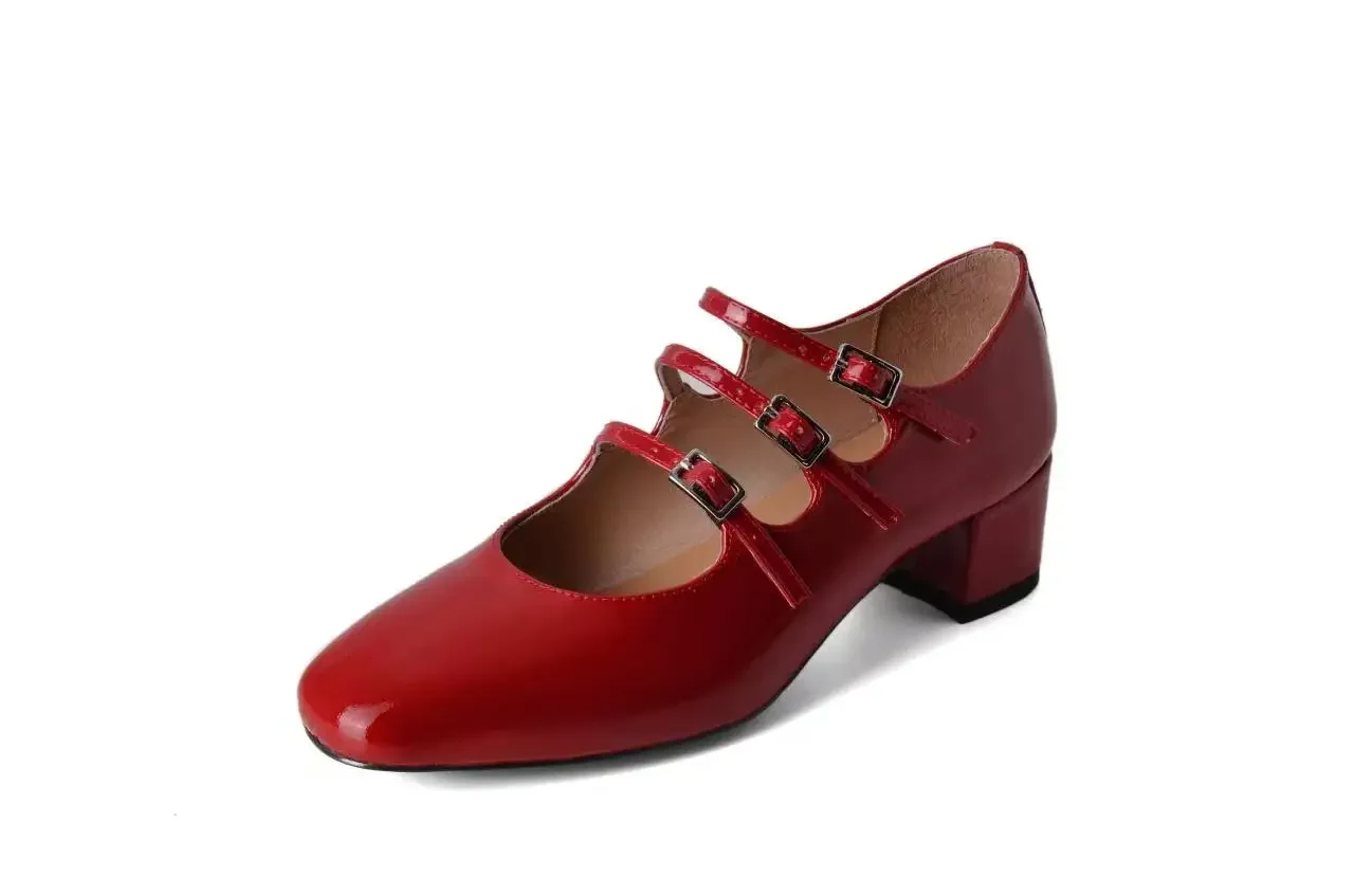 Scarpe Mary Jane Donna Con Tacco Basso - Pelle Verniciata Punta Quadrata, Rosso Taglia 38 - Foto 8