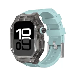Luxury Transparent Modification Kit Case for Apple Watch with Silicone Strap (Black Blue green)