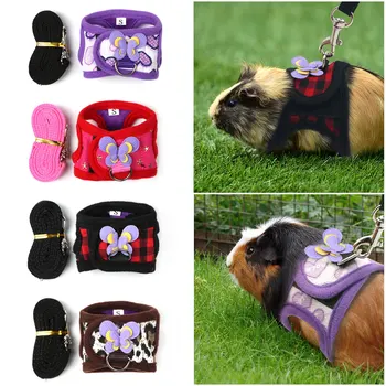 Small Pet Two-legged Chest Strap Outdoor Traction Rope Leash Clothes For Chinchilla Dutch Guinea Pig Breathable Denim Corset