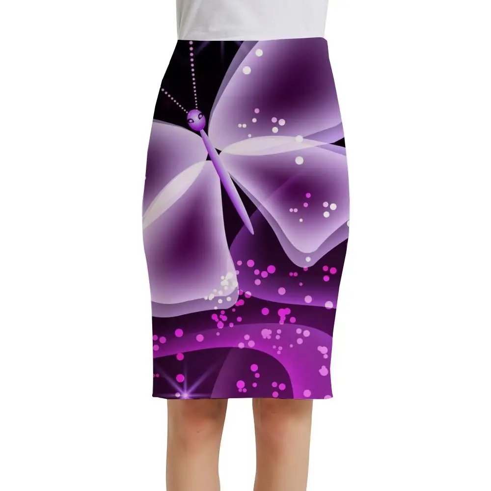 

KYKU Brand Butterfly Skirts Women Flower Pencil Funny Sundresses Colorful Sexy Purple Elegant Ladies Skirts Womens Vintage