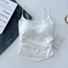 Fashionable and Versatile Solid Color Slim Shoulder Strap Camisole Vest Women Chest Cushion Summer Thin Base Underwears 6