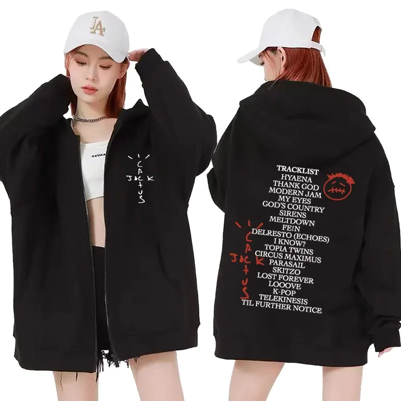 

Limited Cactus Jack Utopia Album Graphic Zipper Hoodies Men's Hip Hop Jacket Sweatshirts Male Oversized Zip Up Hoodie Streetwear