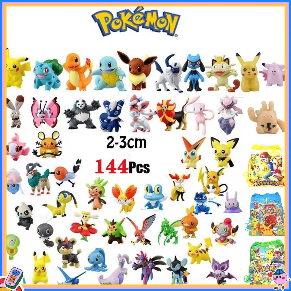 144pcs Pokemon Pikachu Action Figure Toys Mini Figures Model Toy Pikachu Anime Kids Doll Birthday Christmas Gifts