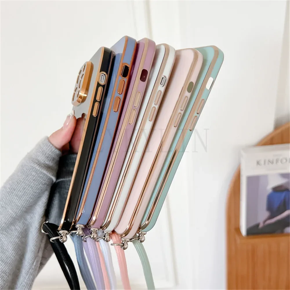 Elegant Crossbody Necklace Lanyard Case – Premium Silicone Cover with Plated Detailing