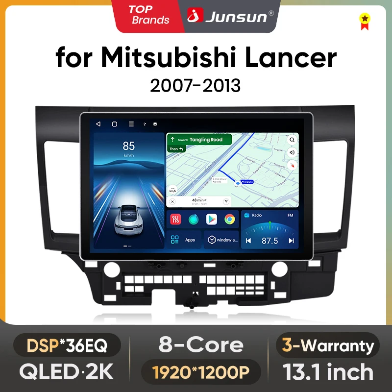 Radio de coche Junsun de 13.1 pulgadas QLED Android con CarPlay inalámbrico para Mitsubishi Lancer 2007-2013, sistemas inteligentes DSP SWC RDS 1