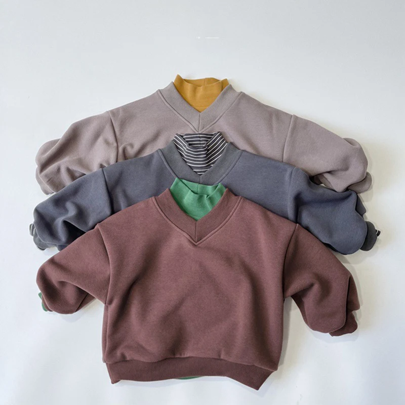 

1 To 8 Years, Fleece Boys Sweatshirt Tops Solid Color Hoodie Winter Autumn Fashion Casual Boy Children'S Long-Sleeved Clothes