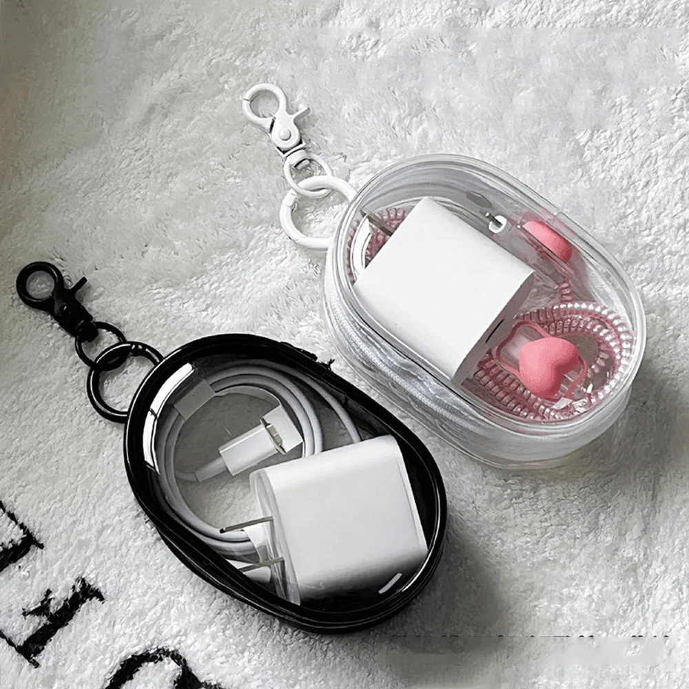 Transparent Storage Box Jewelry Organizer Data Cable Protective Cover Portable Doll Toy Pouch Keychain Bag Zipper Coin Purse