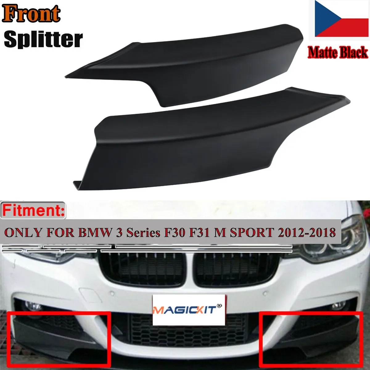 Paraurti Anteriore Splitter Nero Opaco Magickit Per Berlina Bmw F30 Con M-Tech M Sport 2012-2018