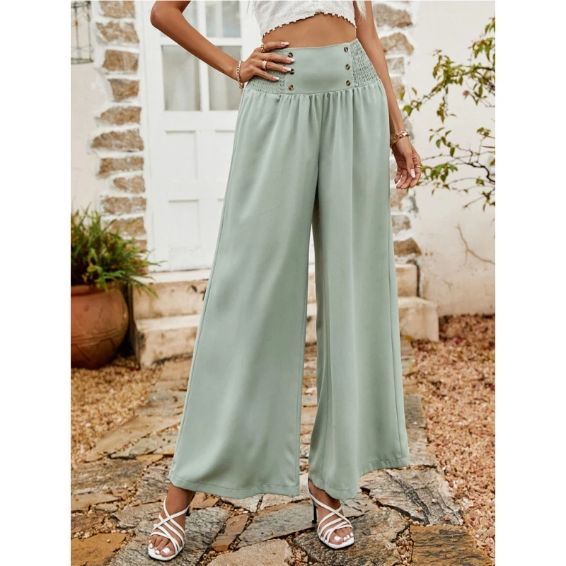 

Women High Waist Casual Wide Leg Long Pants Palazzo Pants Trousers with Pockets