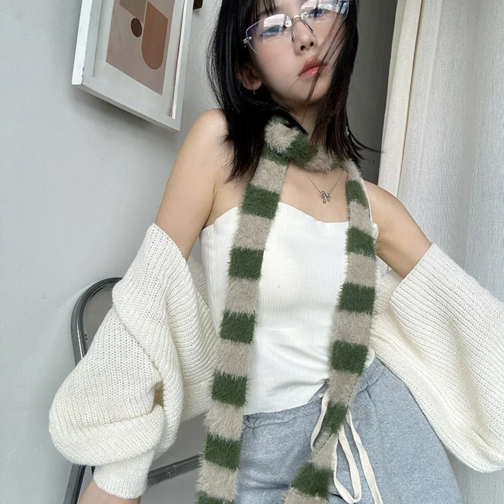Fashion Y2 Striped Scarf Knitted Wool Warm Sausage Thin Scarf Soft Neck Scarves Autumn Winter