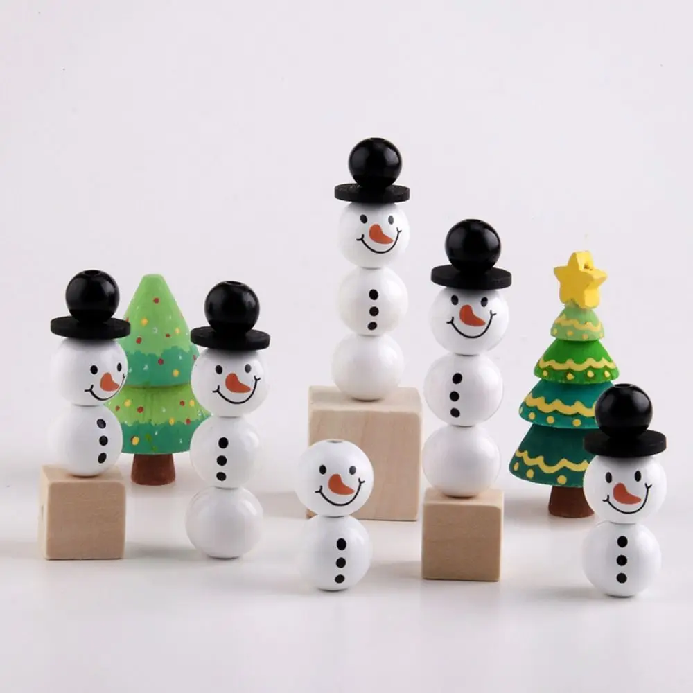 

20Pcs/Pack 20MM Snowman Round Wooden Beads Snowman Wooden Winter Wooden Beads Print DIY Snowman Wood Loose Craft Beads