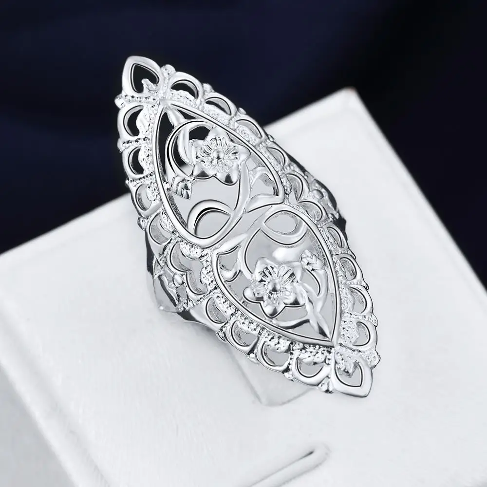 New 925 Sterling Silver Rings For Women fine Retro Hollow wide flower Fashion Party Gifts Girl student Charm wedding Jewelry