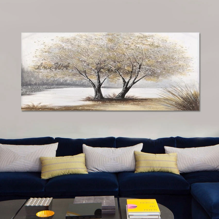 

High Quality Home Wall Decoration Gold Foil Modern Abstract Tree Scenery Paintings Unframed Large Size Interior Hanging Picture