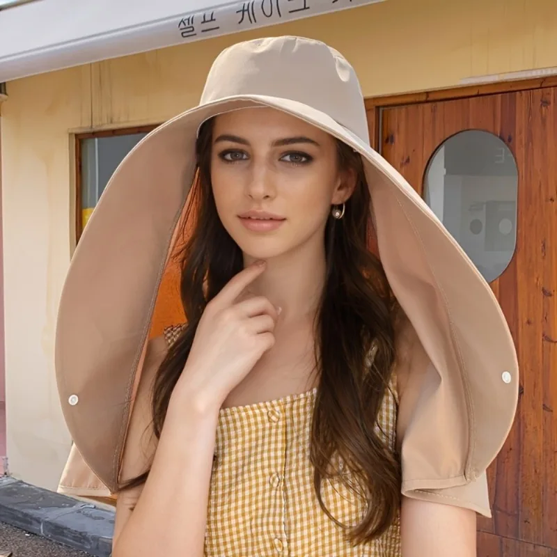 1 piece/2 pieces of large dark blue sun hat for women - breathable protection for the face, neck, and ears while walking in the outdoors and city.