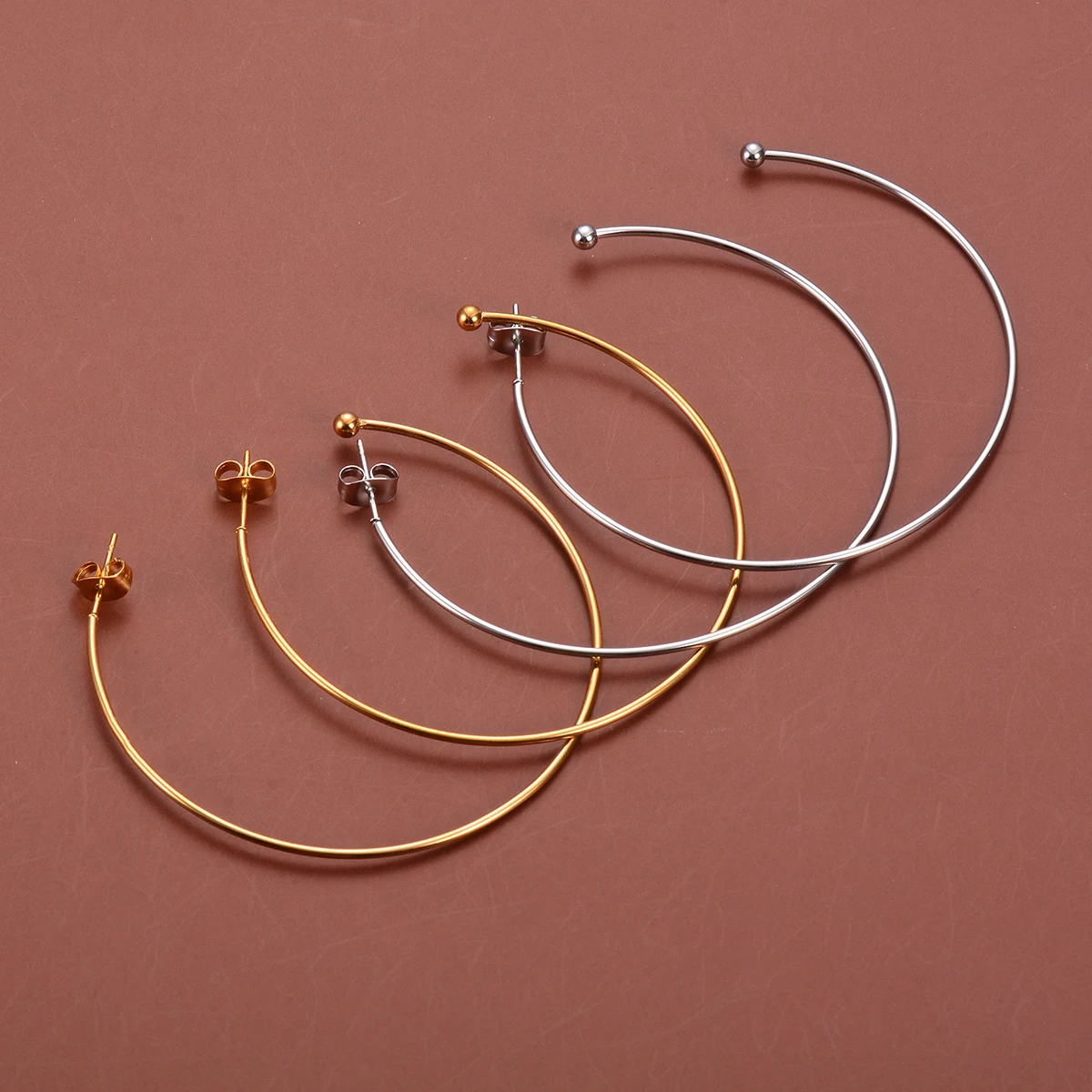 10PCS French Ball Tip Open Circle Hoop Earring Stainless Steel Hyperbole Large Eardrop for Women Fashion Vacation Gift Jewelry 5