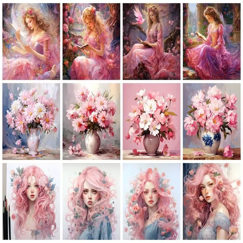 

CHENISTORY Paint By Number Flower Girl Drawing On Canvas HandPainted Art Gift DIY Pictures By Number Figure Kits Home Decor