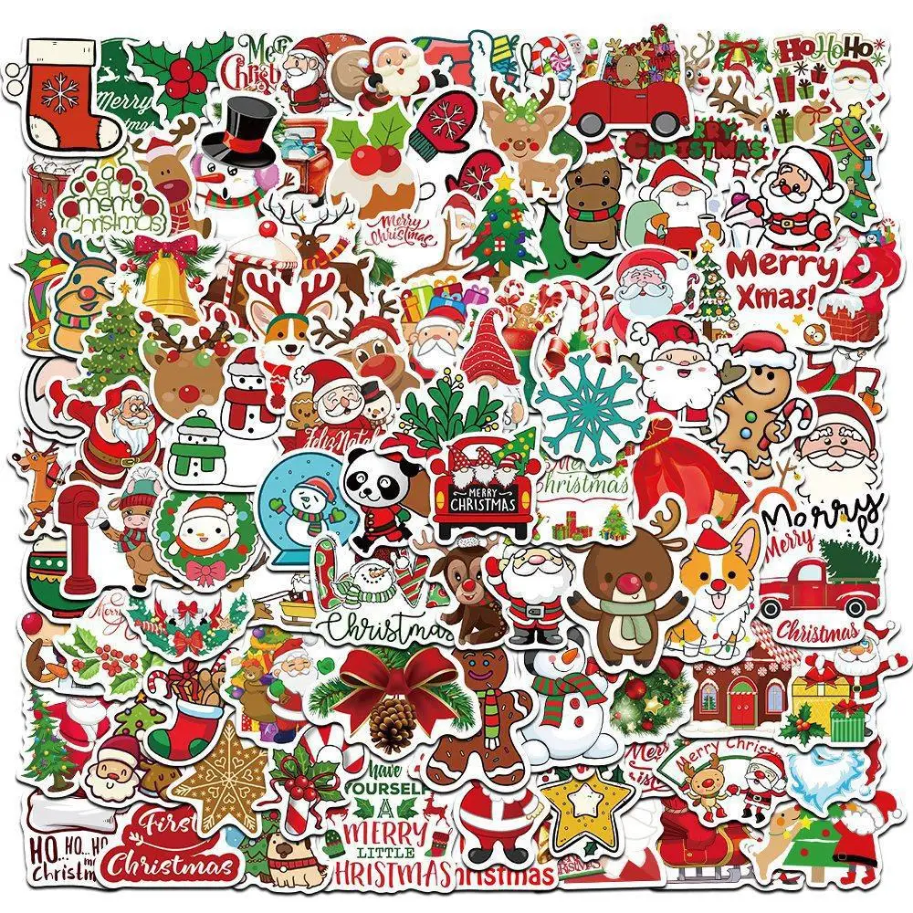 

100Pcs New Year Merry Christmas Stickers Deer Santa Claus Snowman Children Gift Decal DIY for Skateboard Luggage Suitcase