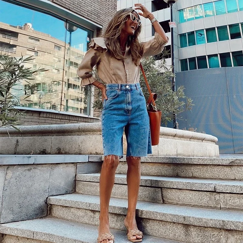 Women High Waist Slim Tassel Tight Five-point Denim Shorts Casual Sexy Streetwear New Fashion Denim Shorts Washed Female Summer