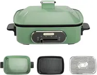 Multi-use Shabu Shabu Pot with Grill Pan & Steamer, UL Listed, Non-stick Ceramic Oil Coating, 4.5L, JD-HG9088G, Green 1