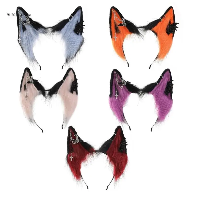 

Teenagers Wolf Foxes Ear Headband with Alloy Earring Decor Carnivals Hairband