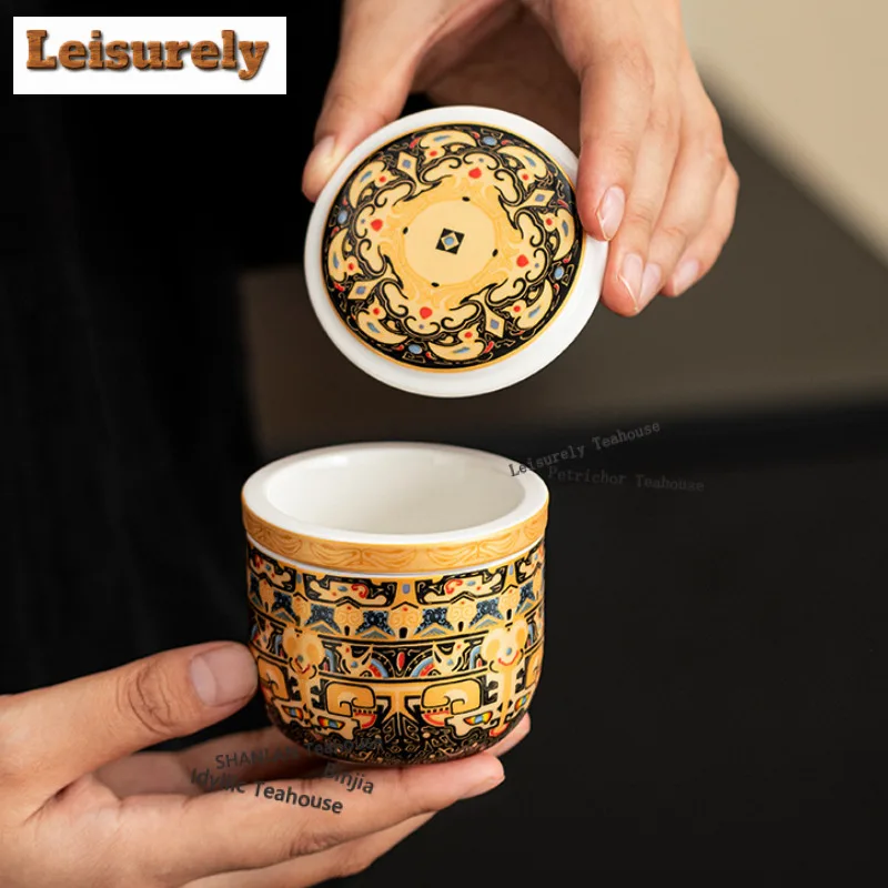 Tangka Enamel Color Travel Tea Set Kit Traditional 1 Cups Tea Making Organizer Portable Outdoor Tote Bag Ornaments Craft Gift