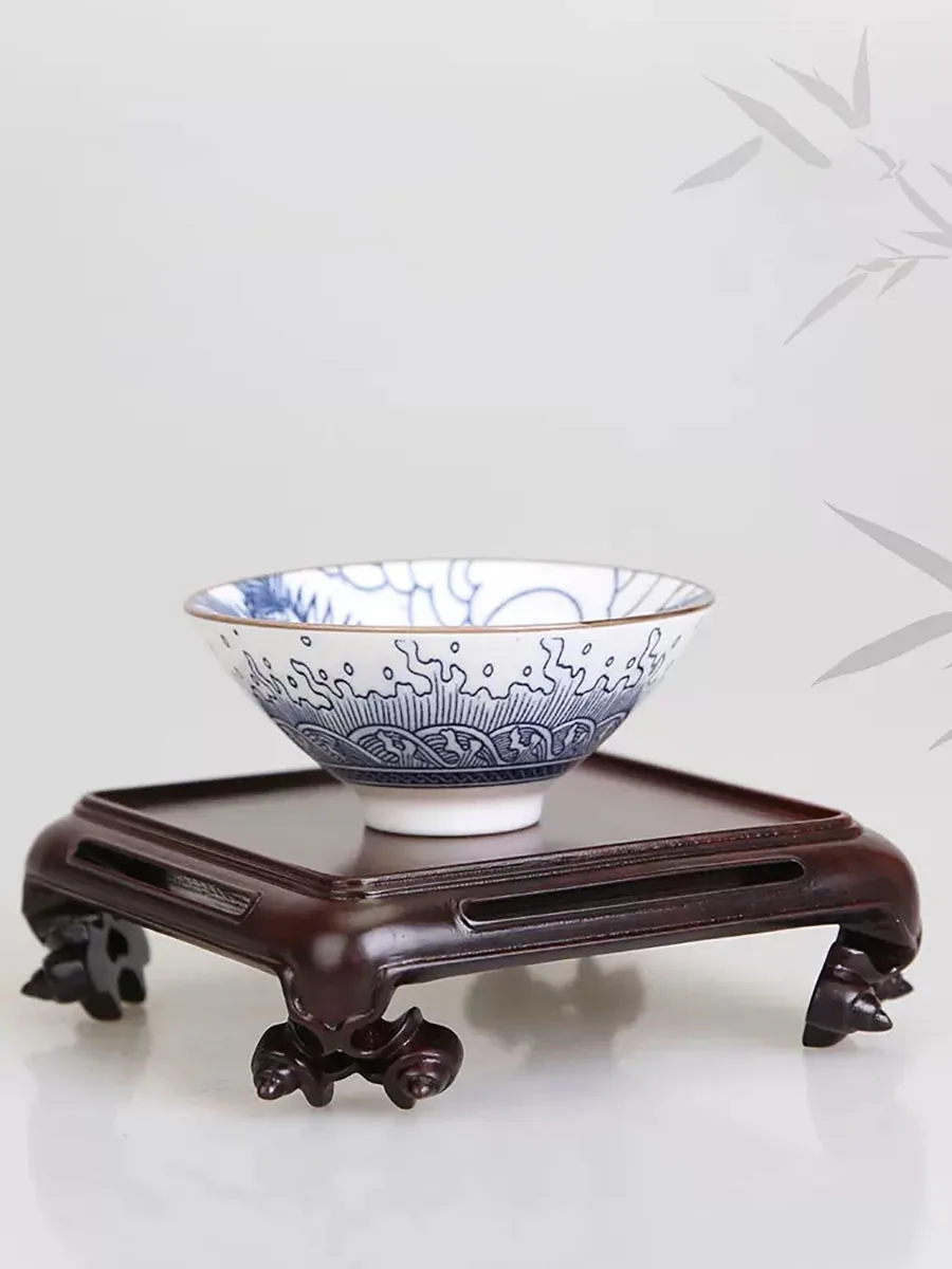 Red Wood Carving Square Seal Base, Potato Branch Wood, Jade Handle, Purple Clay Pot, Bonsai Porcelain