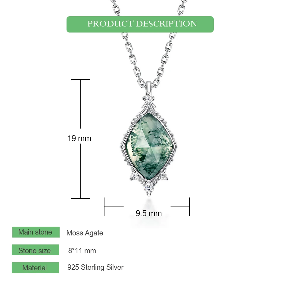 WES 925 Sterling Silver Natural Stone 8*11mm Moss Agate Pendant Necklace for Woman Exquisite Lady Gifts Certified Jewelry 2