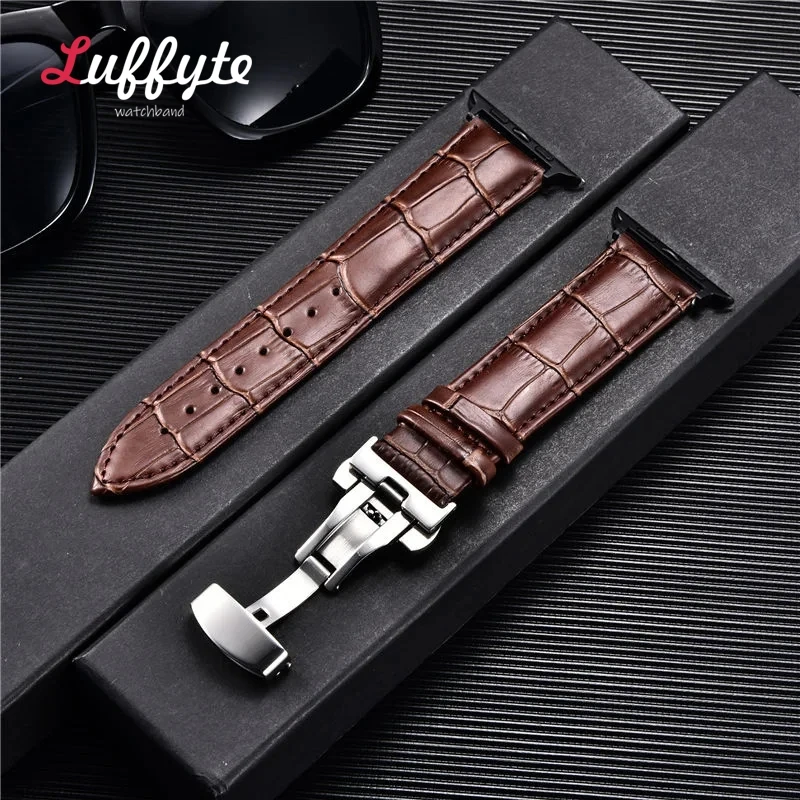 Elegant Leather Strap with Butterfly Buckle