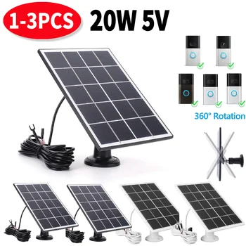 20W 5V Solar Charger IP65 Waterproof Solar Panel Charger 9.8Ft Charging Cable Solar Panel for Ring Video Doorbell 4 3 3 Plus 2 1