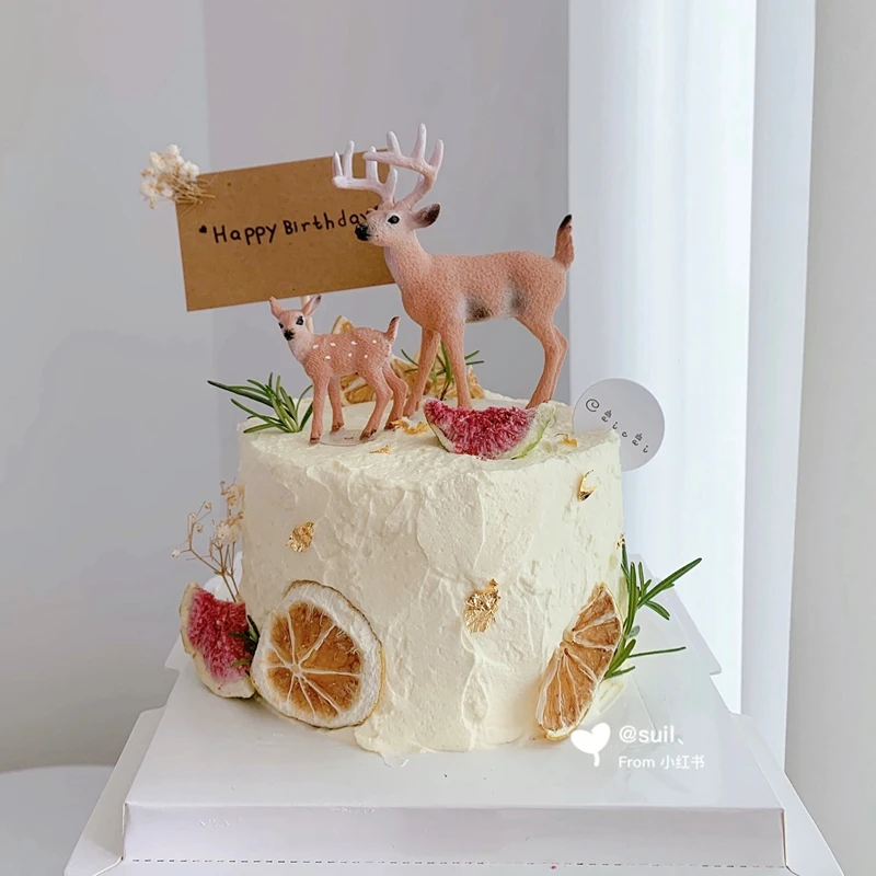 Deer Baby Birthday Cake Topper Acrylic Flowers for Kids Children Girls Little Gifts Cake Decorating Cupcake Animal Toppers,cake topper,cake decorations,cake toppers