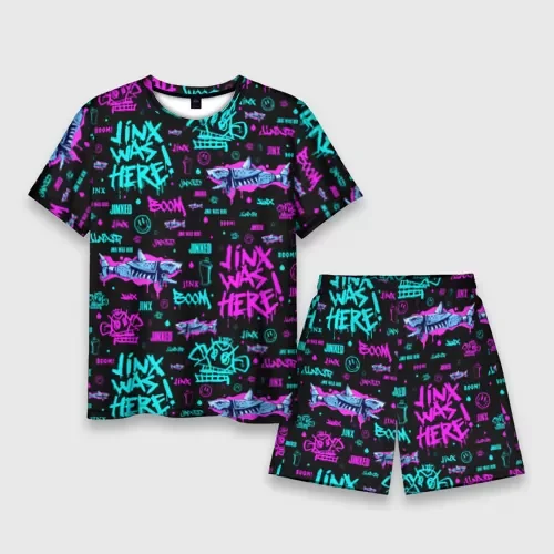 Men's T-shirts Shorts Sets Anime Arcane League Jinx 3D Print Tracksuit Outfits Plus Size Sportwear Suits Street TShirt Two Piece 4