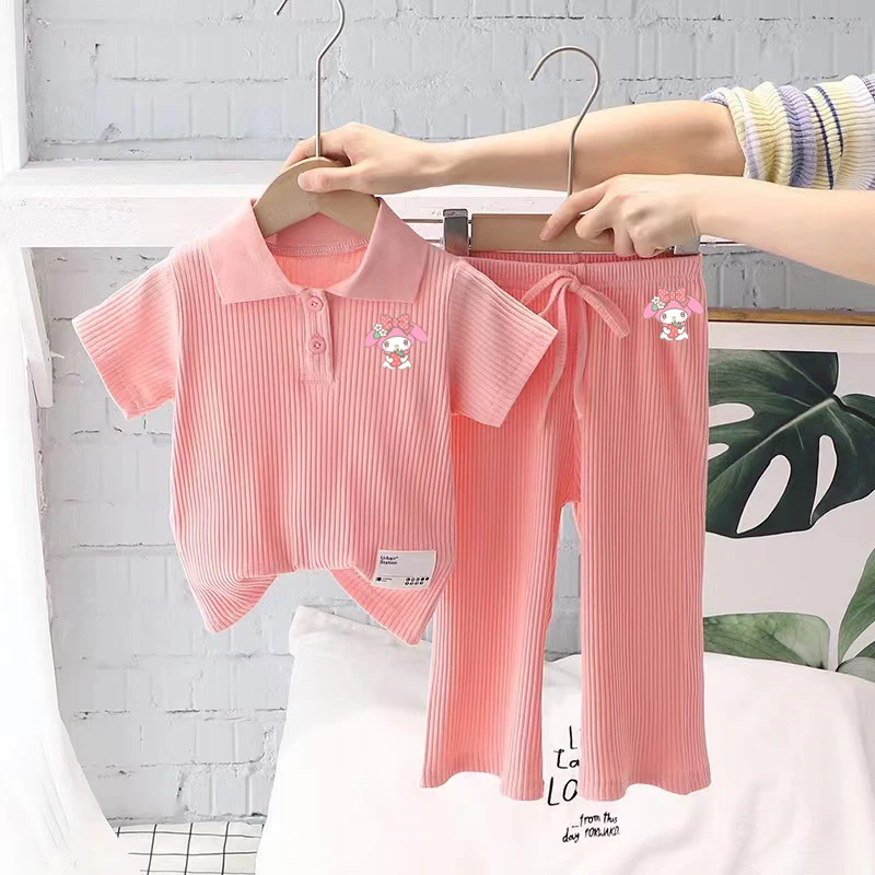 

Детский комплект из футболки и шортов, милый летний Свободный Повседневный Топ с надписью My Melody, брюки, костюм из двух предметов, цвет Коричный