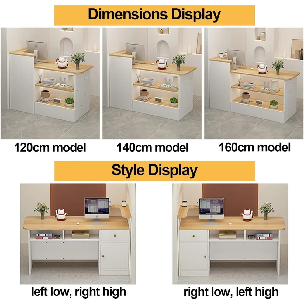 Reception Counter Desk, Modern Retail Counter, Front Desk Reception Room Table, Retail Counter with Display Shelf & Drawers