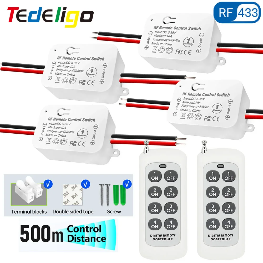 TedeligoDC6V12V24VWetContactRelaySwitchRF433MHz500mWireless