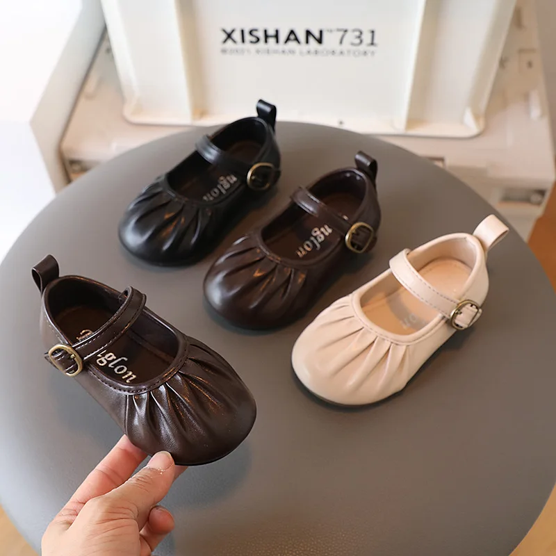 Leather Shoes Mary Jane Shoes Girls Flats Spring Autumn Children&rsquo;s Leather Shoes Breathable Girls&rsquo; Flat Shoes Causal Simple Style Versatile Non-slip Kids Mary Jane