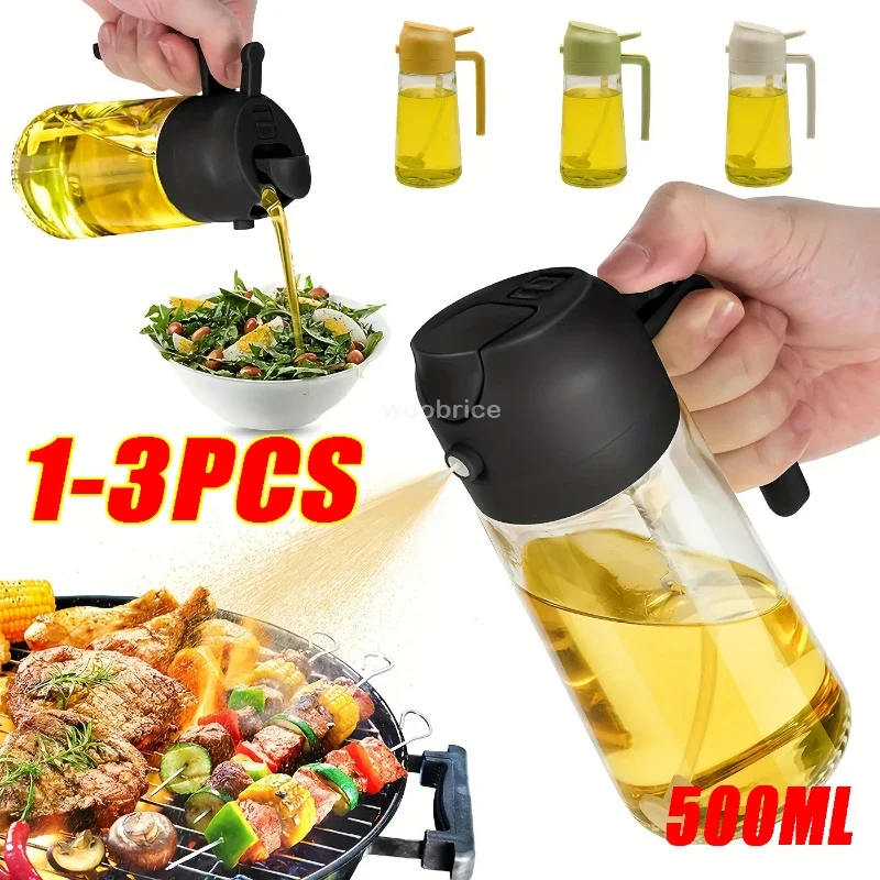 2 in 1 500ml Oil Sprayer Spray for Olive Oil Spray Dispenser Bottle Handle Design for Barbecue Air Frying Pan Oven Camping