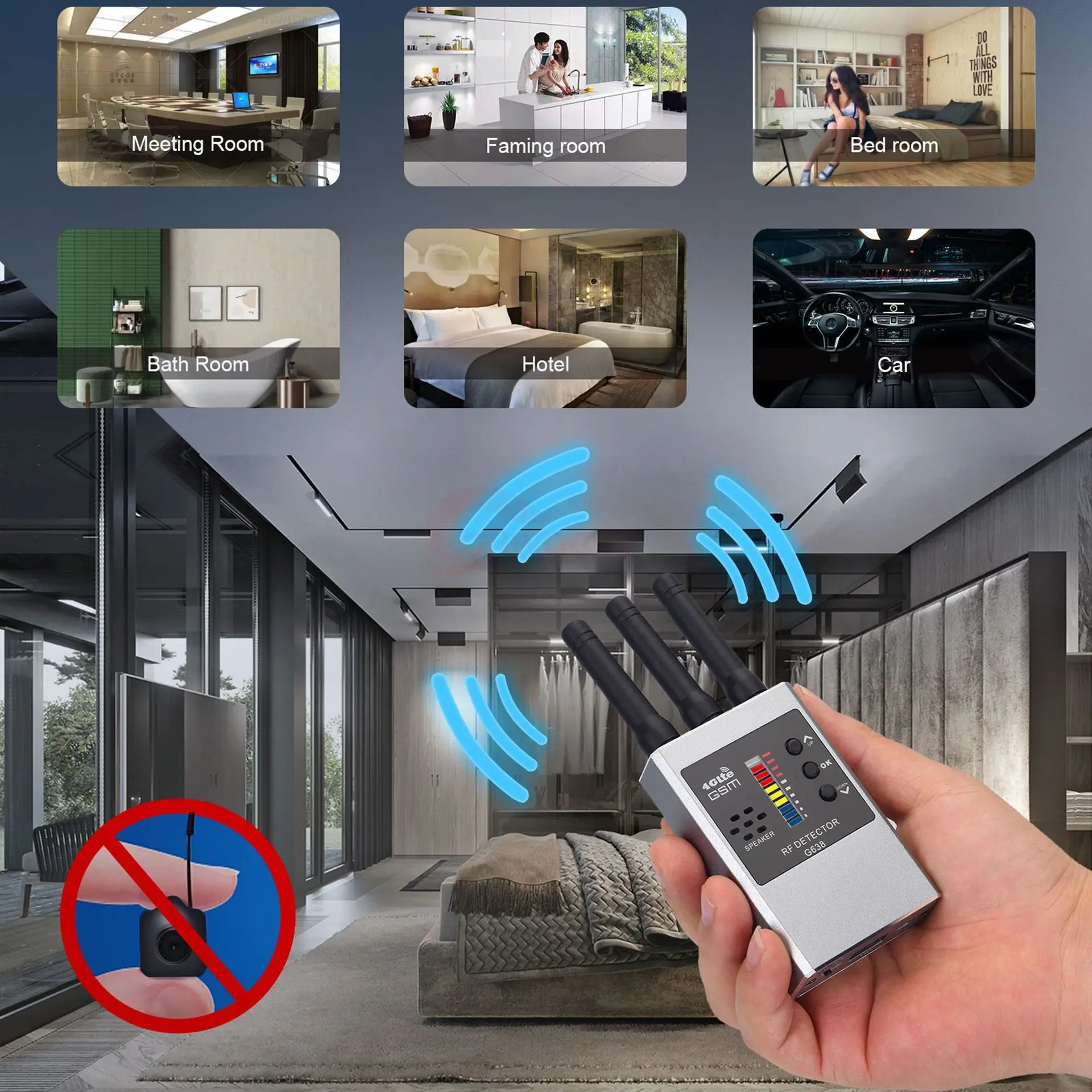 Hidden Camera Detector Infrared Camera Detector Camera Detector Signal Detector GSM RF Bug Detector Wifi Hidden Camera Finder Anti-Spy Listen Sweeper Phone Signal Wireless Listening Device GPS Tracker Detect