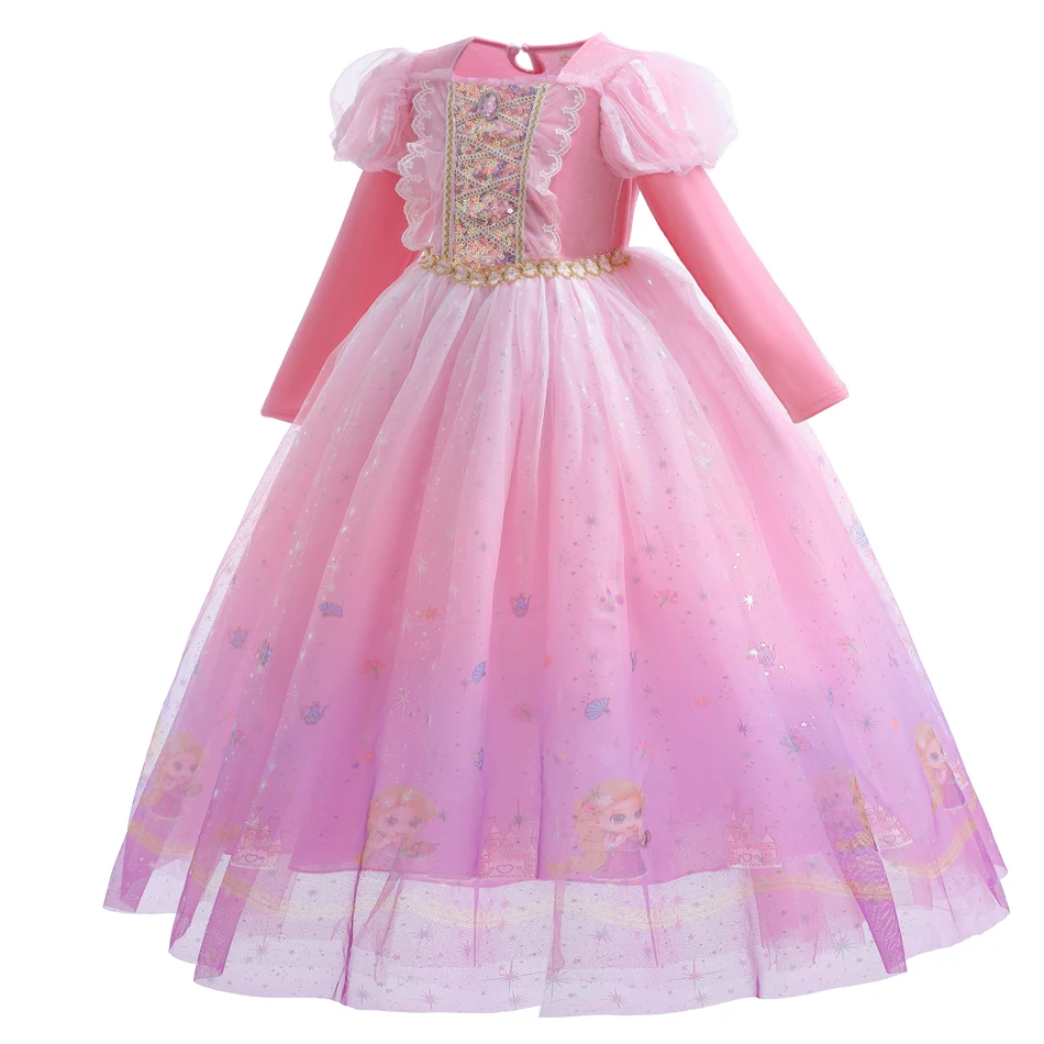 Princess Pink Dress For Girl Children Print Mesh Frocks Flower Girl Dresses  for Weddings Party Girl Halloween Costume - AliExpress 1501