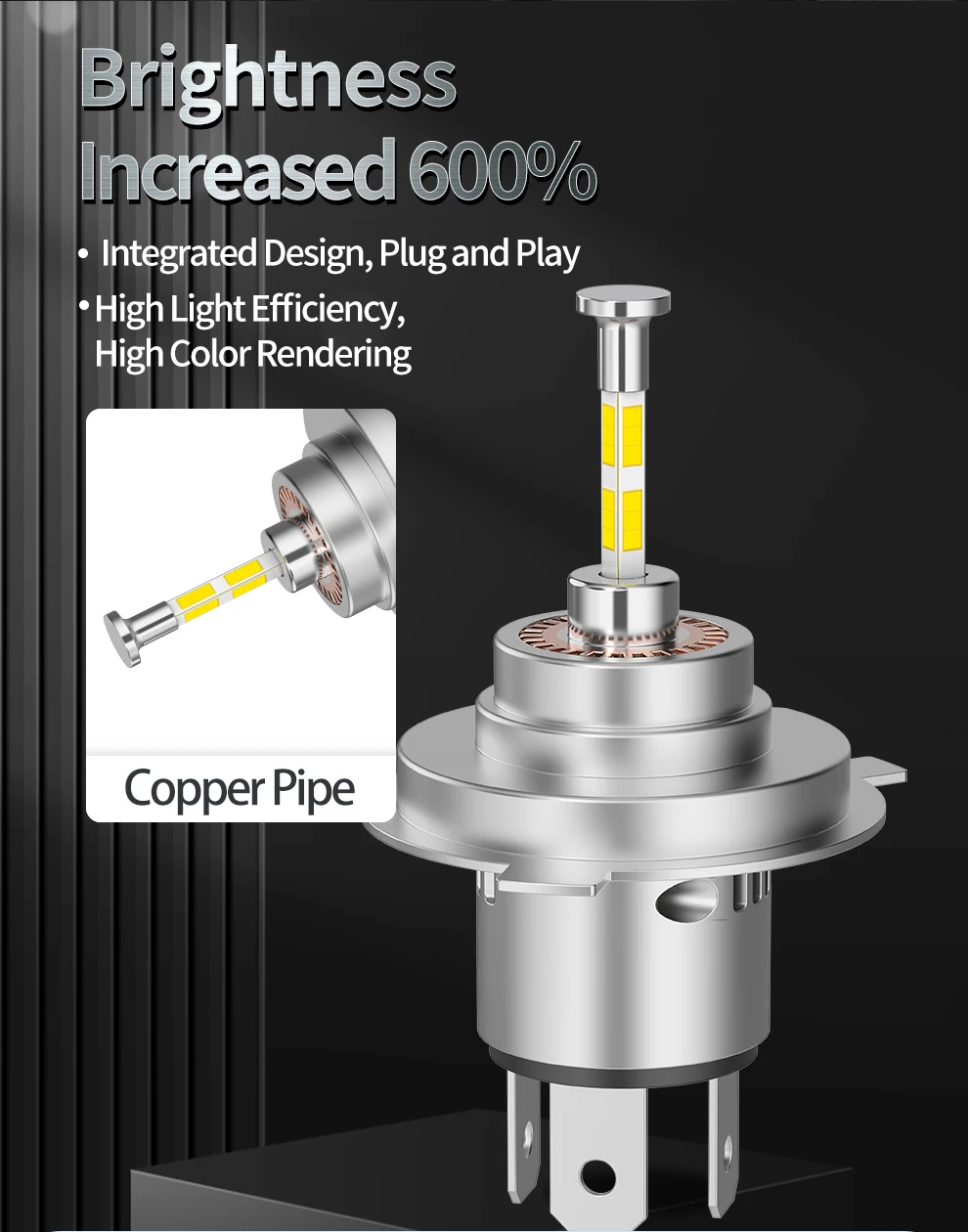 Altra leistungsstarke Helligkeit 70 W 70000 LM H7 H4 LED-Scheinwerferlampen 6000 K Kupfersäule LED-Autolichter 1:1 Plug and Play – Detail 1
