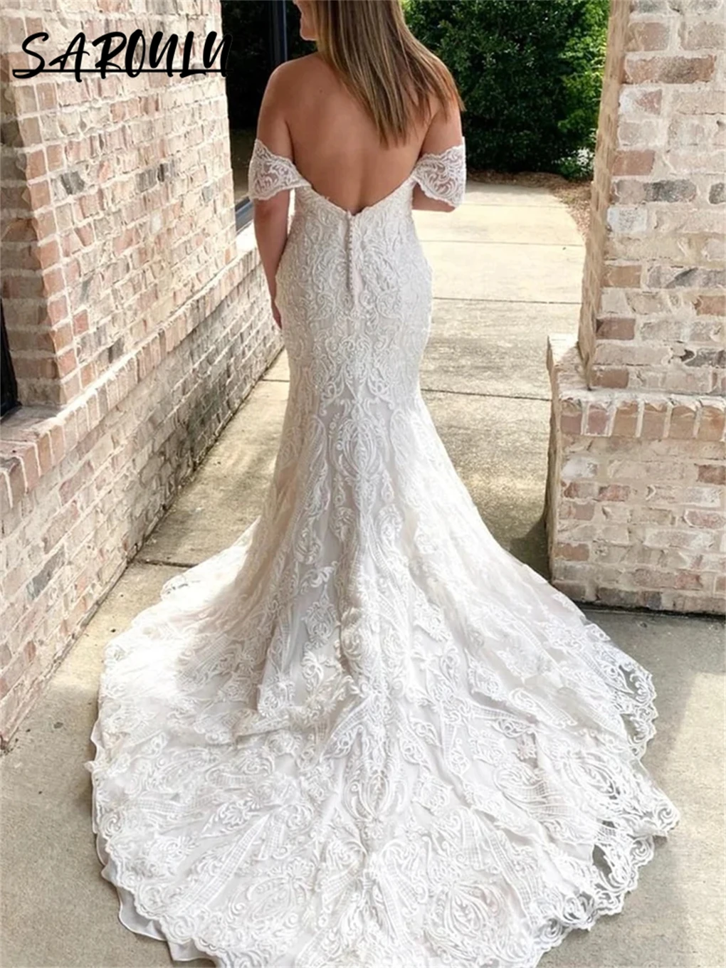 

Backless Lace Mermaid Wedding Dresses For Women Strapless Sweetheart Bride Dresses Court Train Bridal Gown Robe De Mariée