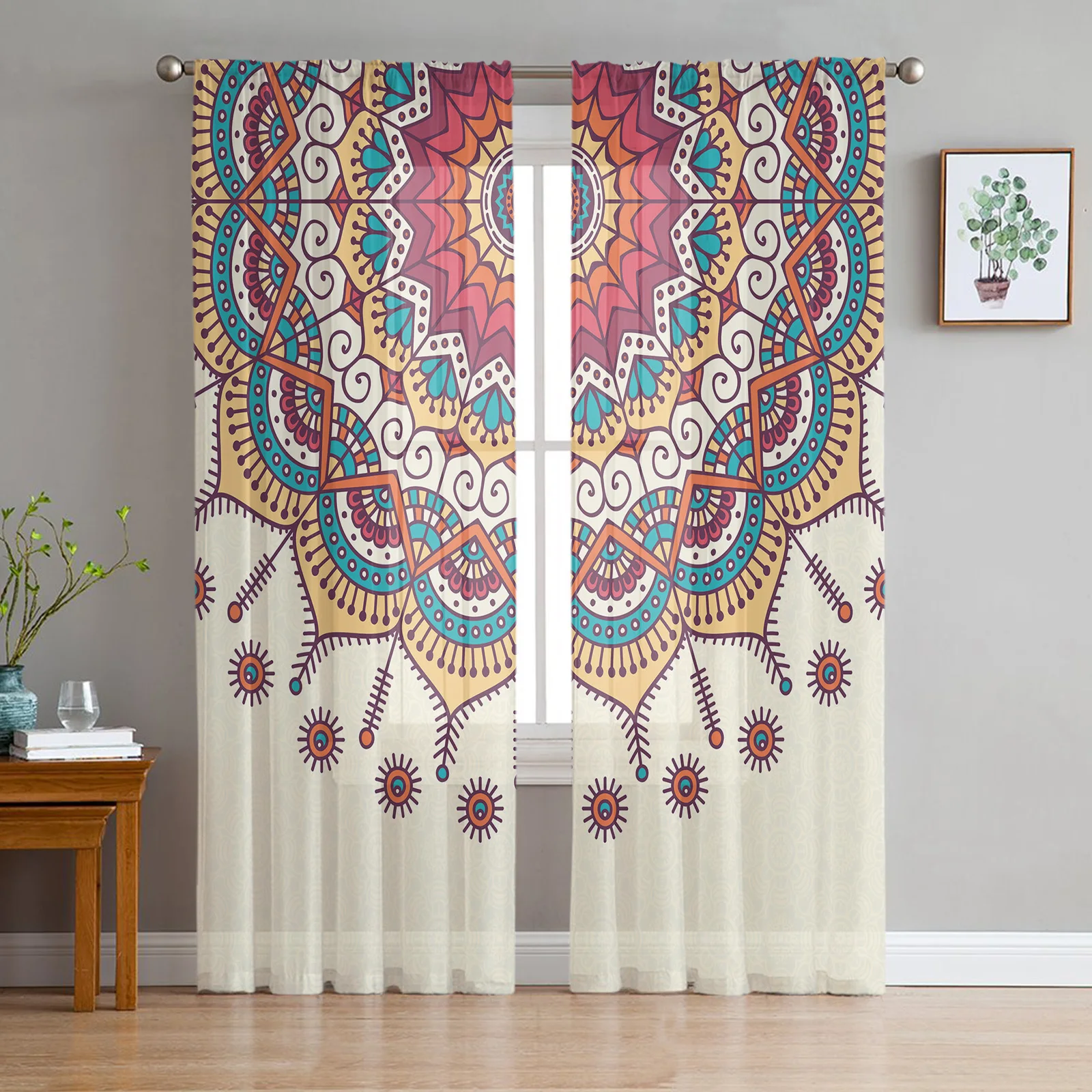 

Mandala Pattern Color Bedroom Voile Tulle Curtains Hotel Home Decor Sheer Curtains for Living Room Chiffon Printed Drapes